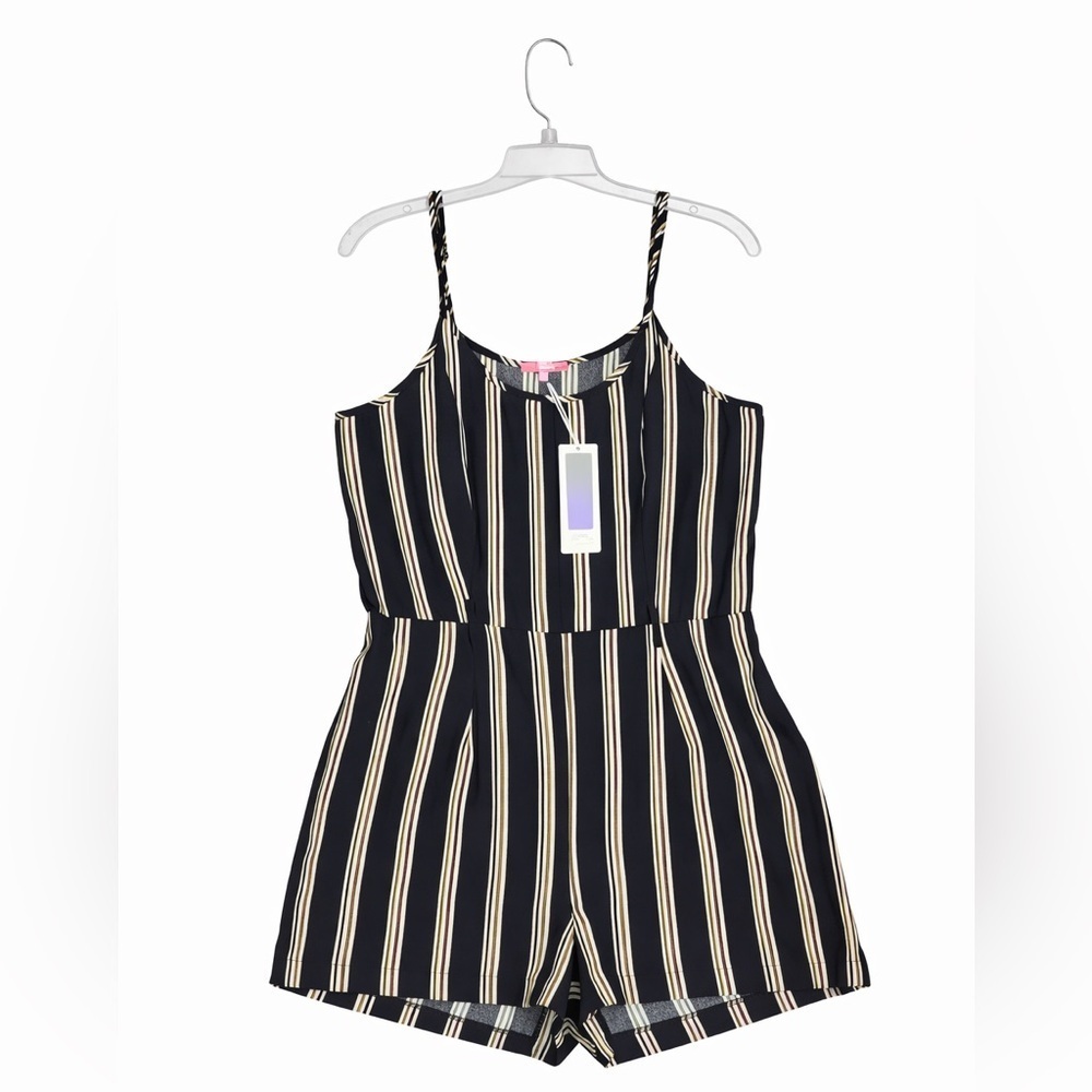 CI Sono Striped Romper Shorts Juniors XL Blue Brown Belted NWT